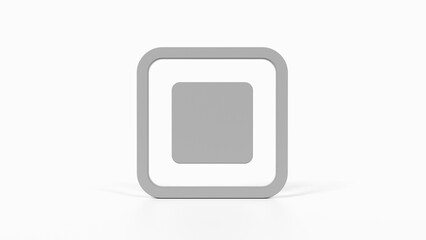 8K Gray 3D Render of Stop Button Icon with White Background for Media Players, Video Apps, and User Interfaces

