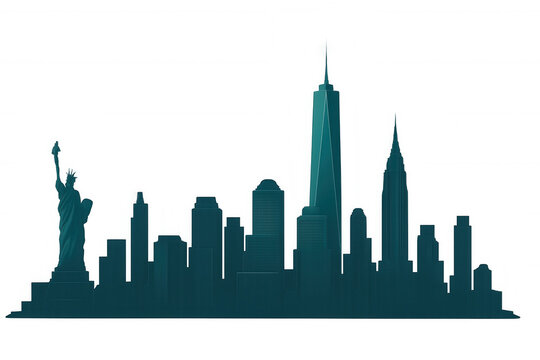 New york city skyline, featuring the statue of liberty and one world trade center, creates a striking silhouette against a transparent background - Powered by Adobe