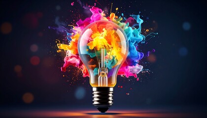 Colorful lightbulb with vibrant ink splashes