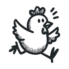 Obraz premium Hand-drawn cartoon chicken running with outstretched wings