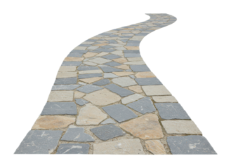 Winding stone pathway serene garden landscape natural setting aerial tranquility. Cut out png