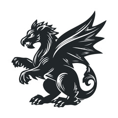 Fototapeta premium Black silhouette of a mythical winged dragon creature in fierce pose