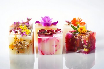 Close-up of artisanal soap bars featuring organic ingredients