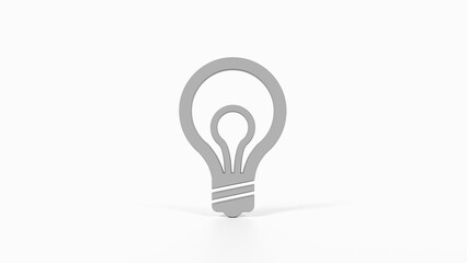 8K Gray 3D Render of Light Bulb Icon with White Background for Ideas, Innovation, and User Interfaces

