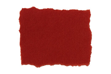 Roughly Torn Red Paper Fragment with Textured Surface Displayed Against a Stark Black Void