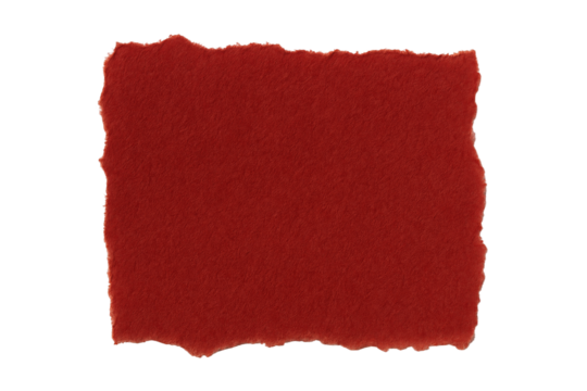 Roughly Torn Red Paper Fragment with Textured Surface Displayed Against a Stark Black Void