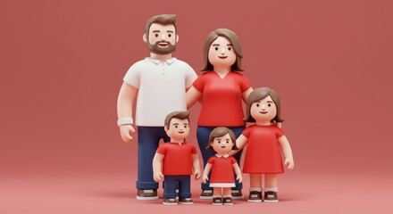 Happy Family Portrait in Cartoon Style