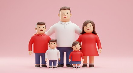 Happy Family Portrait in Cartoon Style