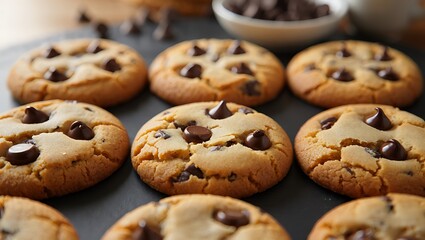 Delicious homemade chocolate chip cookies arranged in a pattern