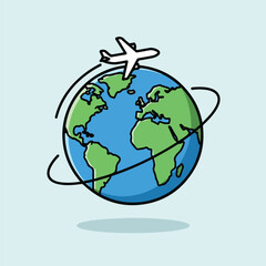 Fototapeta premium Airplane flying around the planet earth globe