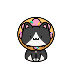 [Dessert Edition] Pink glazing donut - Tuxedo cat