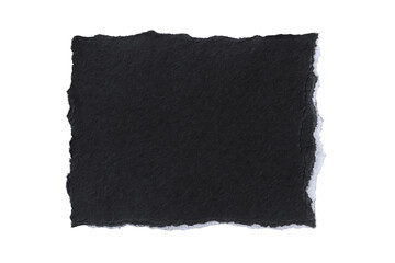 Obraz premium Textured Black Paper Fragment with Rough Torn Edges and White Fiber Details