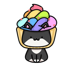 [Dessert Edition] Rainbow cupcake - Tuxedo cat