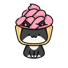 [Dessert Edition] Strawberry cupcake - Tuxedo cat