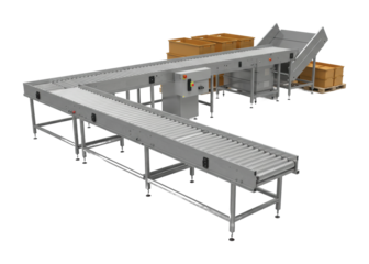 Automated conveyor system for efficient package handling industrial warehouse machinery organized aerial logistics optimization. Cut out png