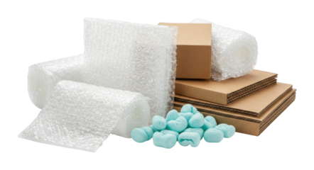 Packing materials for safe shipping warehouse product indoor space shipping efficiency. Cut out png