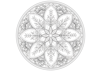 Illustration of intricate floral mandala pattern for coloring, isolated on transparent background