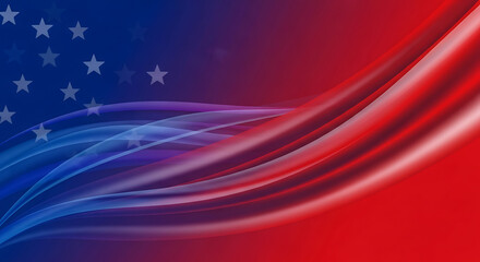 Patriotic Red Blue Abstract Background with Stars and Waves