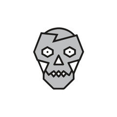Stylized geometric skull icon with cracked forehead on white background skeleton bone