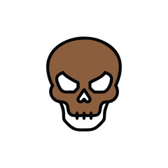 Brown Skull Icon with Intense Eyes and Bone Detail on White Background head skeleton