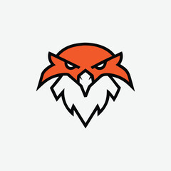 Geometric orange and black owl head logo with sharp lines and intense eyes bird face