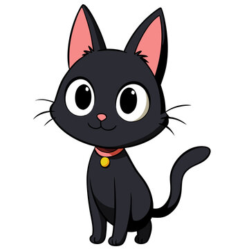Cute Cartoon Black Cat in Watercolor Style &ndash; Spooky Halloween Holiday Illustration


