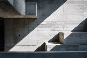 Fototapeta premium Concrete building interior, sunlight, shadow patterns, modern architecture, design inspiration