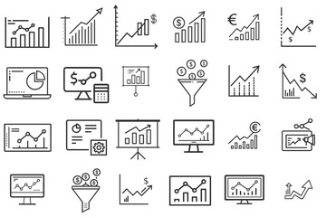 Fototapeta premium Charts and graphs icon set for blogs, websites, clipart, analytics, business, infographics, educational and awareness materials, presentations
