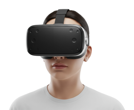 Virtual reality experience gaming digital content indoor immersive technology. Cut out png