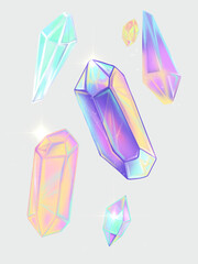 Crystals holographic gems Seamless pattern. Handdrawn art with Shining Effect and Gradient Glow.