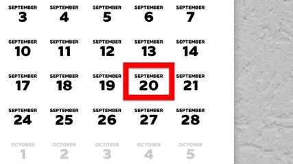 The date September 20th marked with a red cursor on the wall calendar 2025