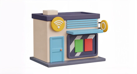 3D Render of a Small Business with Wi-Fi Symbol