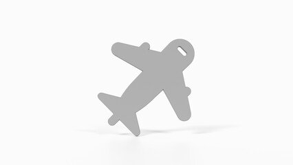 8K Gray 3D Render of Airplane Icon with White Background for Travel Apps, Aviation, and User Interfaces

