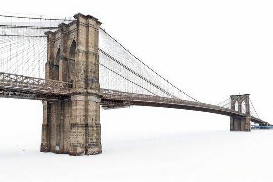 Iconic Brooklyn Bridge captured with clear white background