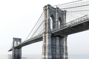 Obraz premium Architectural landmark Brooklyn Bridge isolated on white seamless backdrop