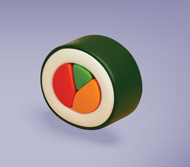 Sushi Roll 3D icon Rendering. 3D Minimalist Japanese Food Illustration