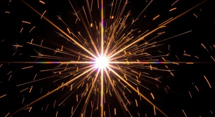 Explosive Burst of Golden Light Streaks Against Black Background