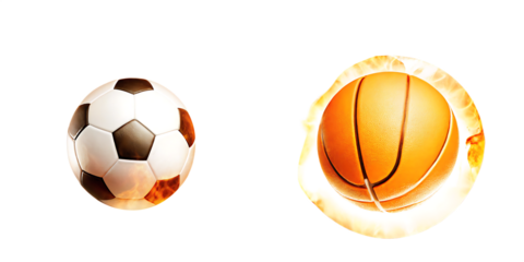 Soccer ball basketball fire isolated on a transparent background