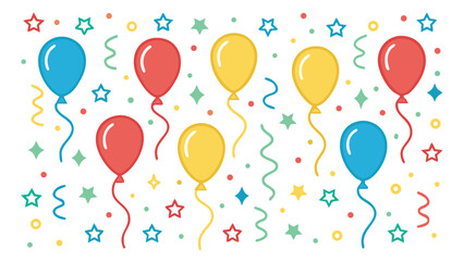 Colorful Balloons and Confetti on White Background for Party Celebration festive