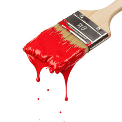 Creative painting action with red paint brush studio setting high-quality artistic environment. Cut out png