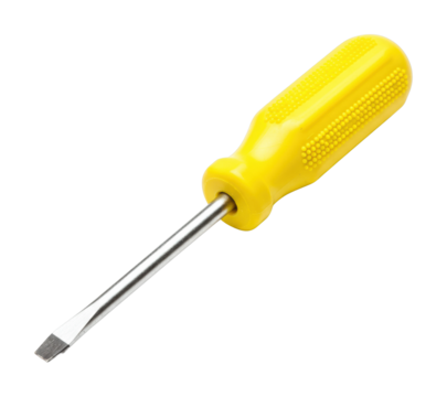Using a yellow screwdriver for diy repairs at home tool usage indoor environment practical skills. Cut out png