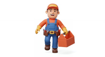 Cartoon worker character with toolbox