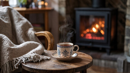 A cozy blanket pairs with a mug of hot tea