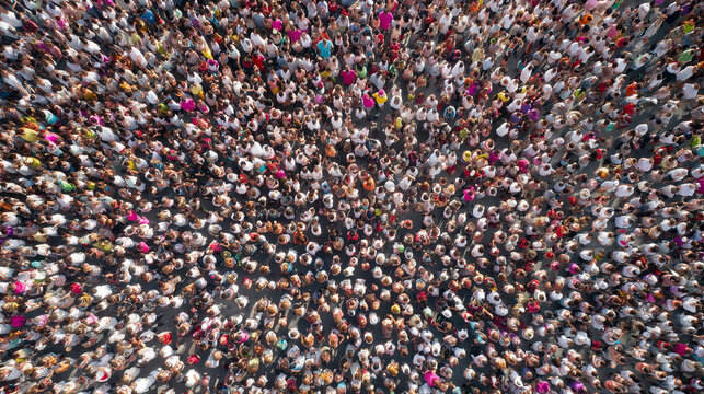 Large crowd of people seen from above
