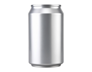 A realistic silver aluminum beverage can with a pull tab isolated on transparent background