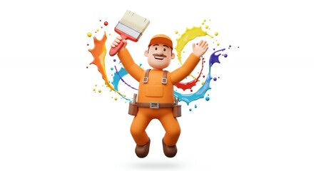 Happy worker character painting joyful illustration