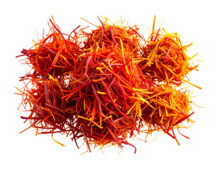 Fototapeta premium A pile of vibrant red saffron threads with delicate orange stigmas isolated on transparent background