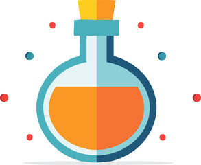 Flat design round potion bottle with orange liquid and stopper
