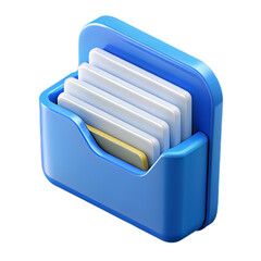Detailed Blue-and-White 3D Plastic Folder Stack with Floating Paper Sheets