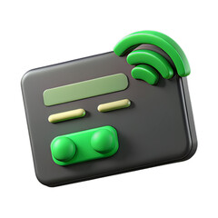 Stylish Matte Black 3D Plastic Credit Card with Glowing Green Wireless Symbol
